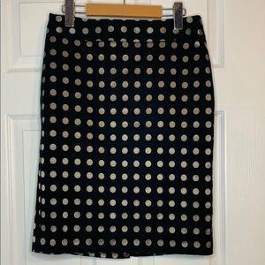 Ann Taylor Black and Metallic Taupe Polk Dot Pencil Skirt Size 4 Back Slit